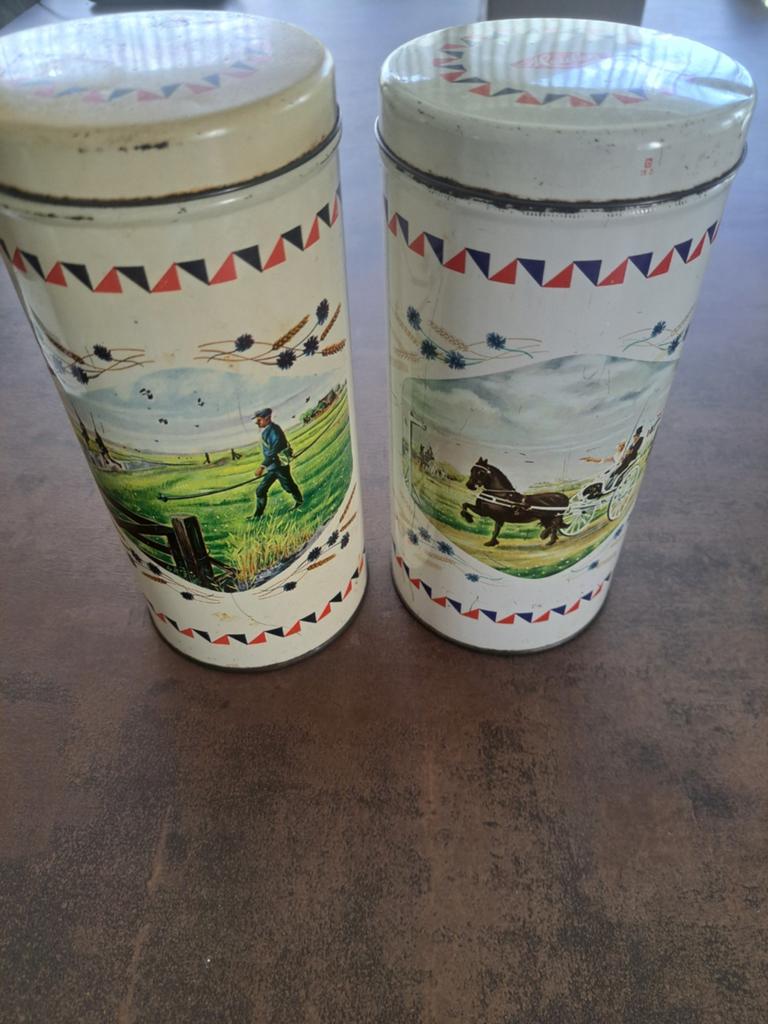 Vintage beschuitbussen van Van der Meulen (set van 2), Ophalen of Verzenden