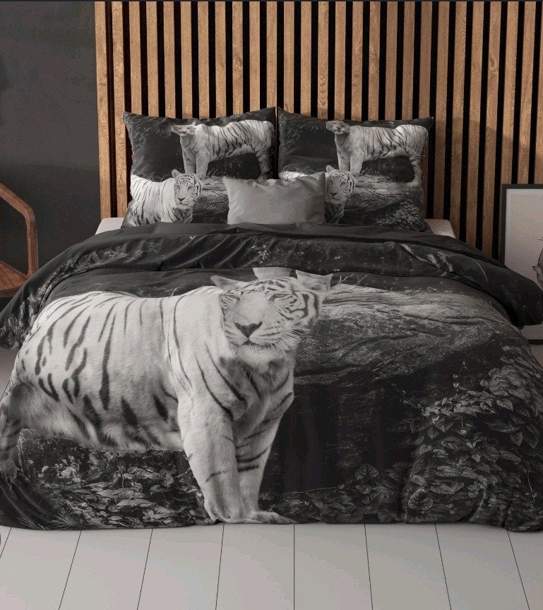 Sleeptime Tigers-Grey Dekbedovertrek 240x200/220, Anti-allergisch, Lits-jumeaux, Dekbedovertrek, Nieuw