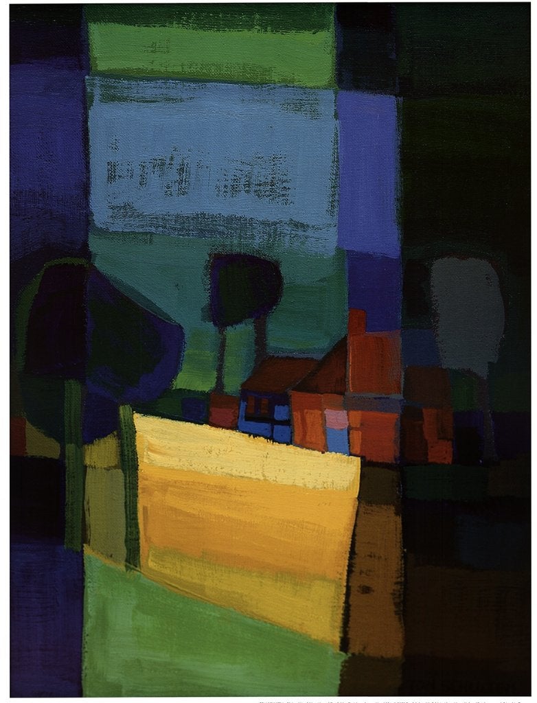 Ton Schulten(1938) Kunstdruk Affiche "Zicht op Korenvelden ", Gelimiteerde oplage, Ophalen of Verzenden, Landschappen, Offsetdruk
