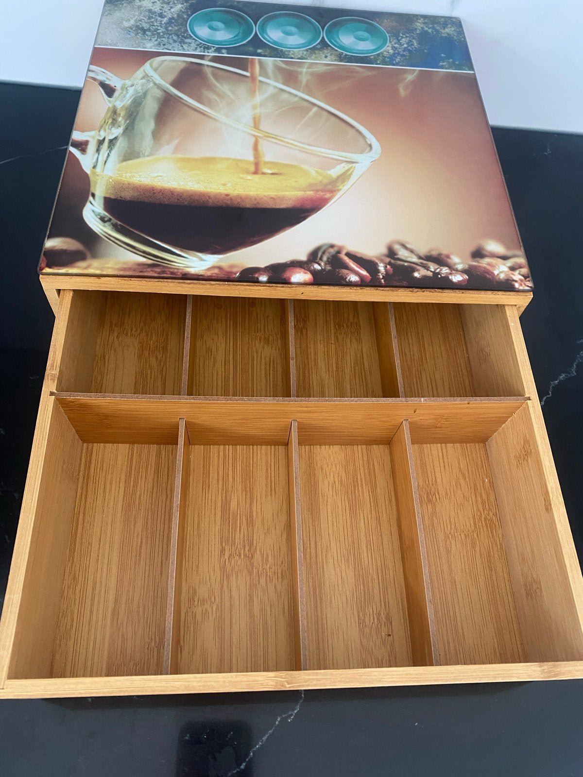 Koffiecuphouder met lade - Bamboe, Ophalen, Hout, Overige typen, Gebruikt
