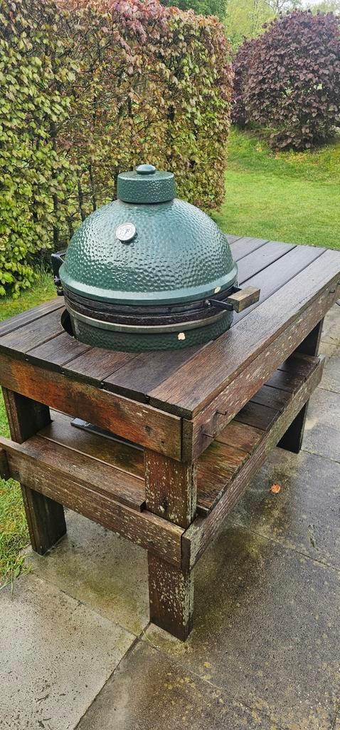 Big Green Egg Large met/zonder Meranti tafel, Tuin en Terras, Ophalen, Gebruikt, Big Green Egg
