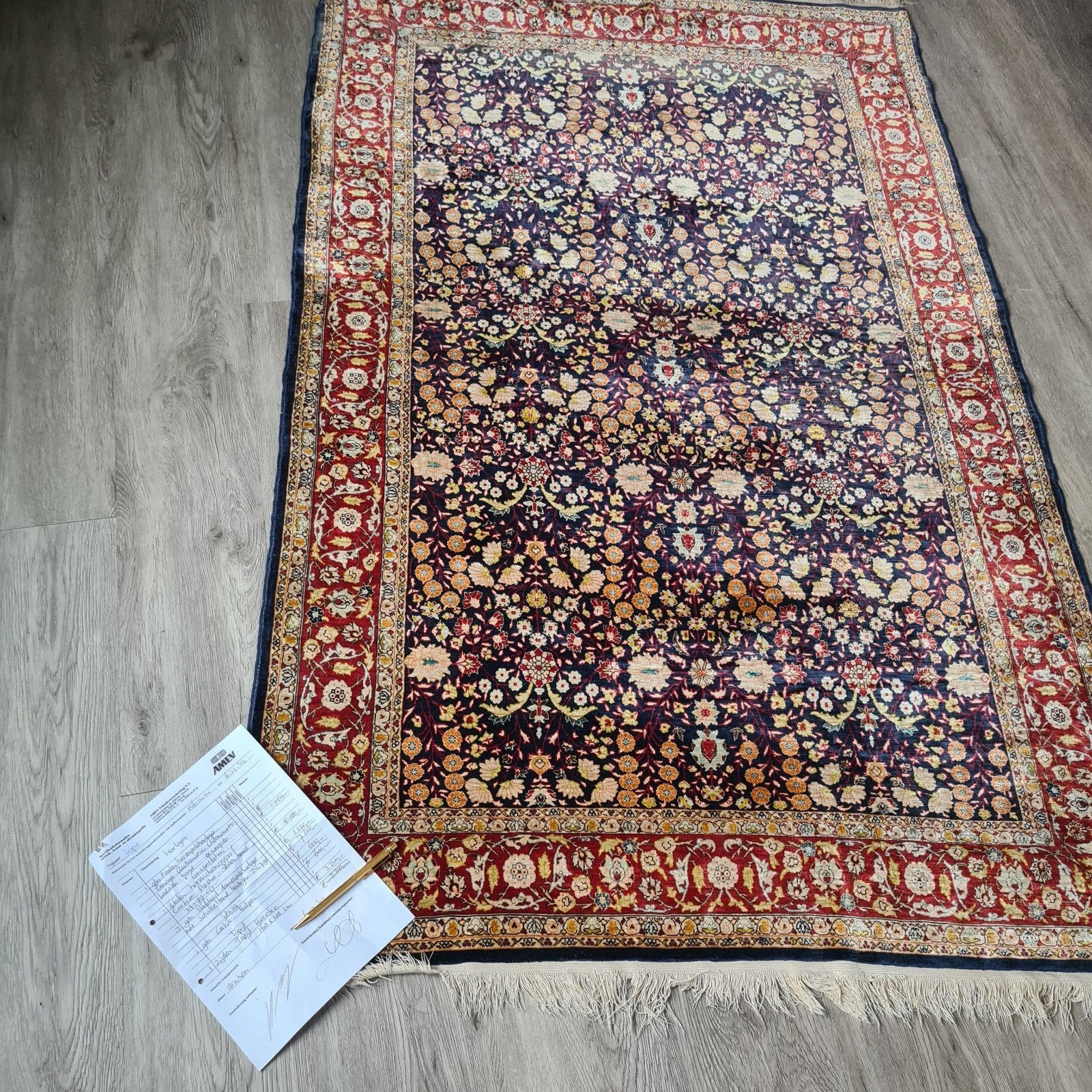 Handgeknoopt Zijden Hereke Tapijt (108x168 cm) – Perfecte St, Huis en Inrichting, Ophalen, 100 tot 150 cm, Zo goed als nieuw, 150 tot 200 cm