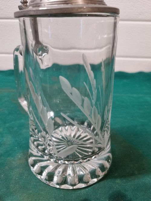 bierpul glas met geslepen halm en tinnen deksel, Verzamelen, Ophalen of Verzenden, 'T Olde Gre-j, Info@toldegrej.nl, Endepoelstraat 20f Didam