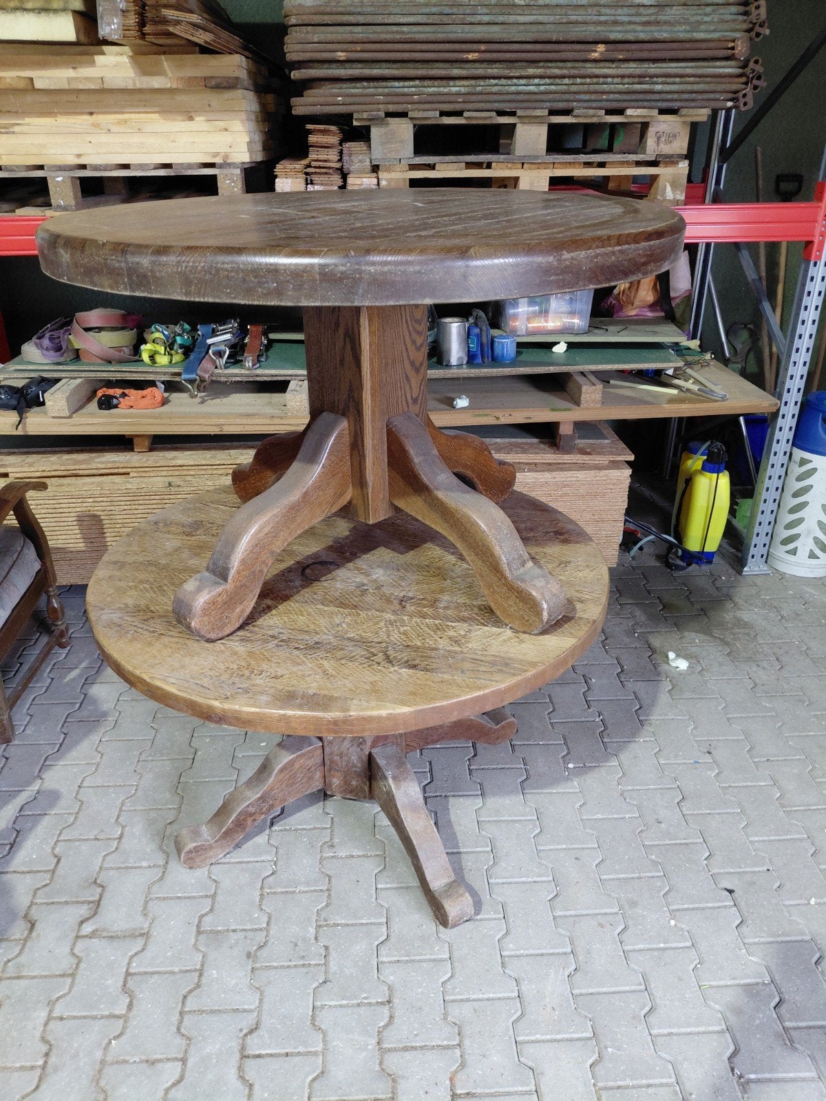 2 ronde eiken tafels met 4 stoelen, Ophalen