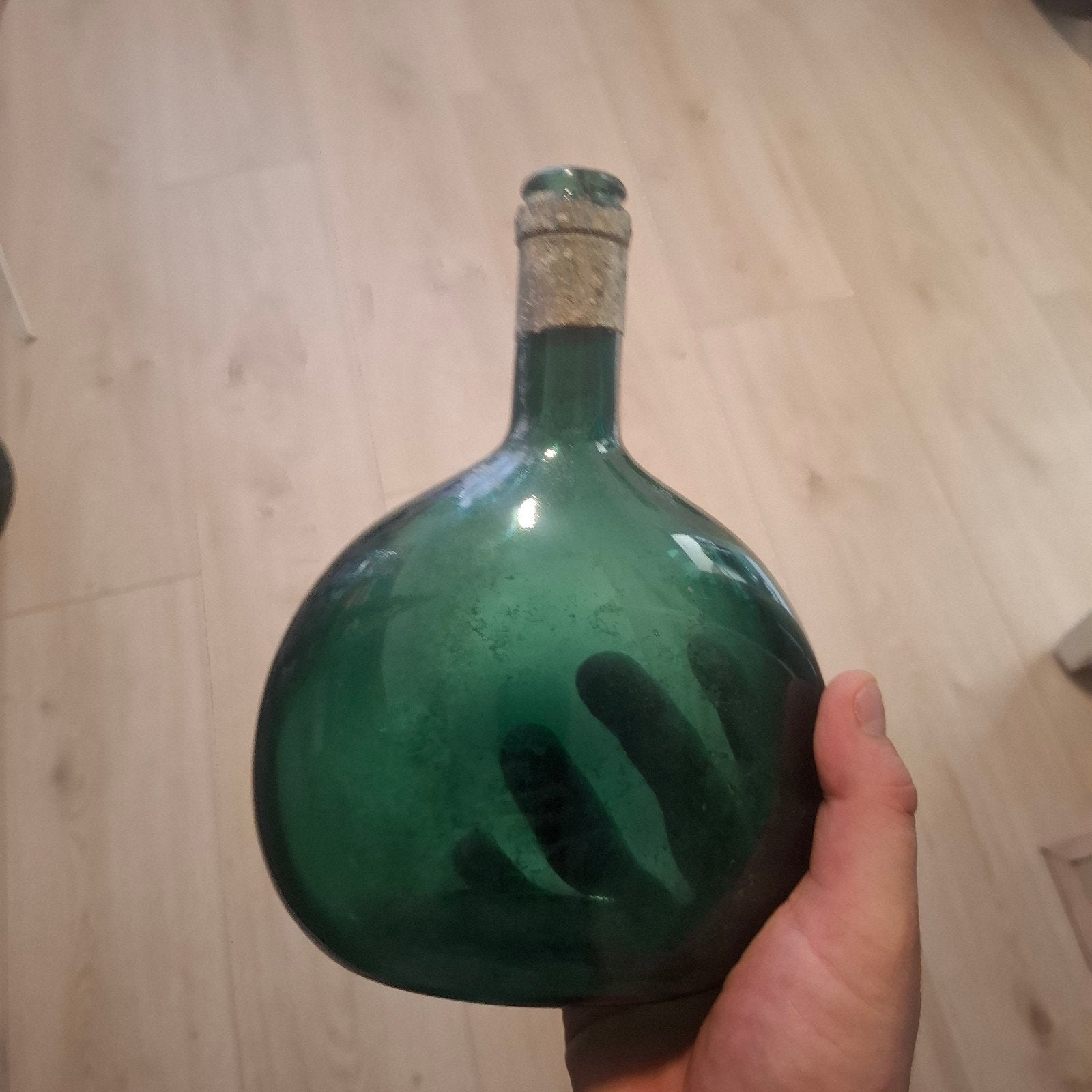 Oude groene bolle fles, Antiek en Kunst, Ophalen of Verzenden