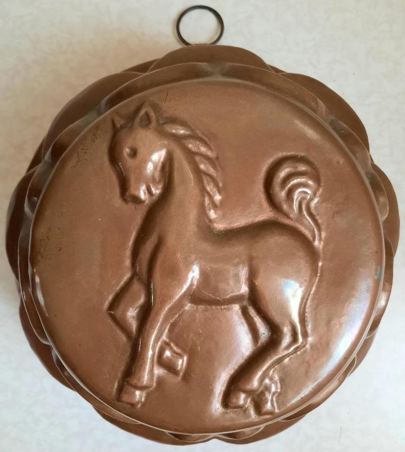 Antiek grote rood koperen cake/taartvorm paard, Ophalen of Verzenden, Koper