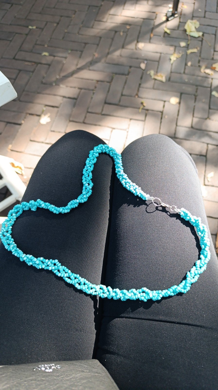 Turquoise kralenketting - 70 cm lang, Ophalen of Verzenden, Gebruikt, Blauw, Overige materialen