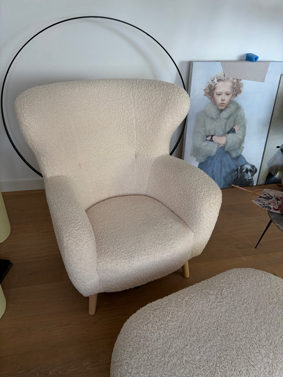 Bouclé creme beren stoel ,afneembare teddy cover en poef, Ophalen, Minder dan 75 cm, Zo goed als nieuw, 75 tot 100 cm