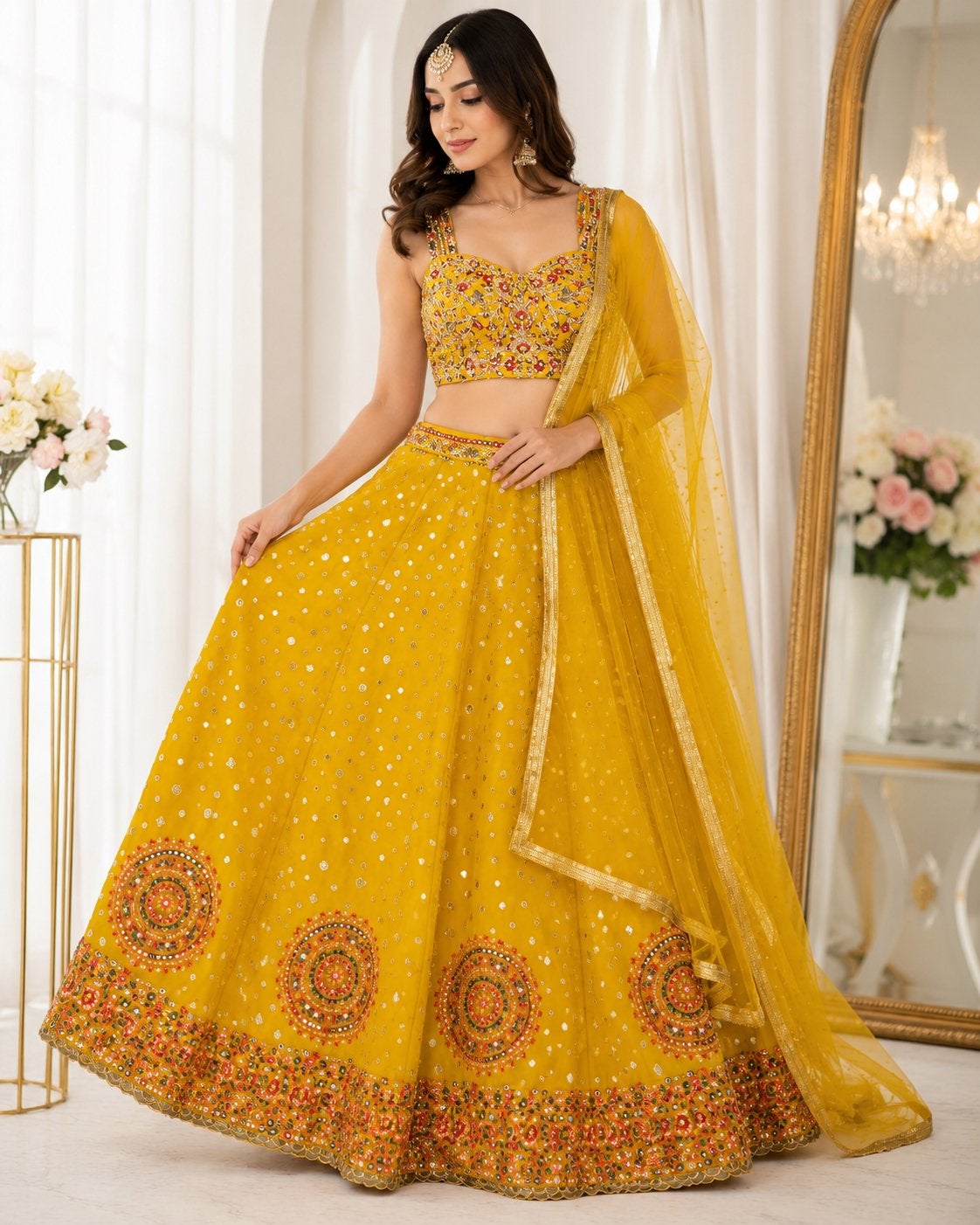 Lehenga, Maat 38/40 (M), Overige typen, Geel, Nieuw