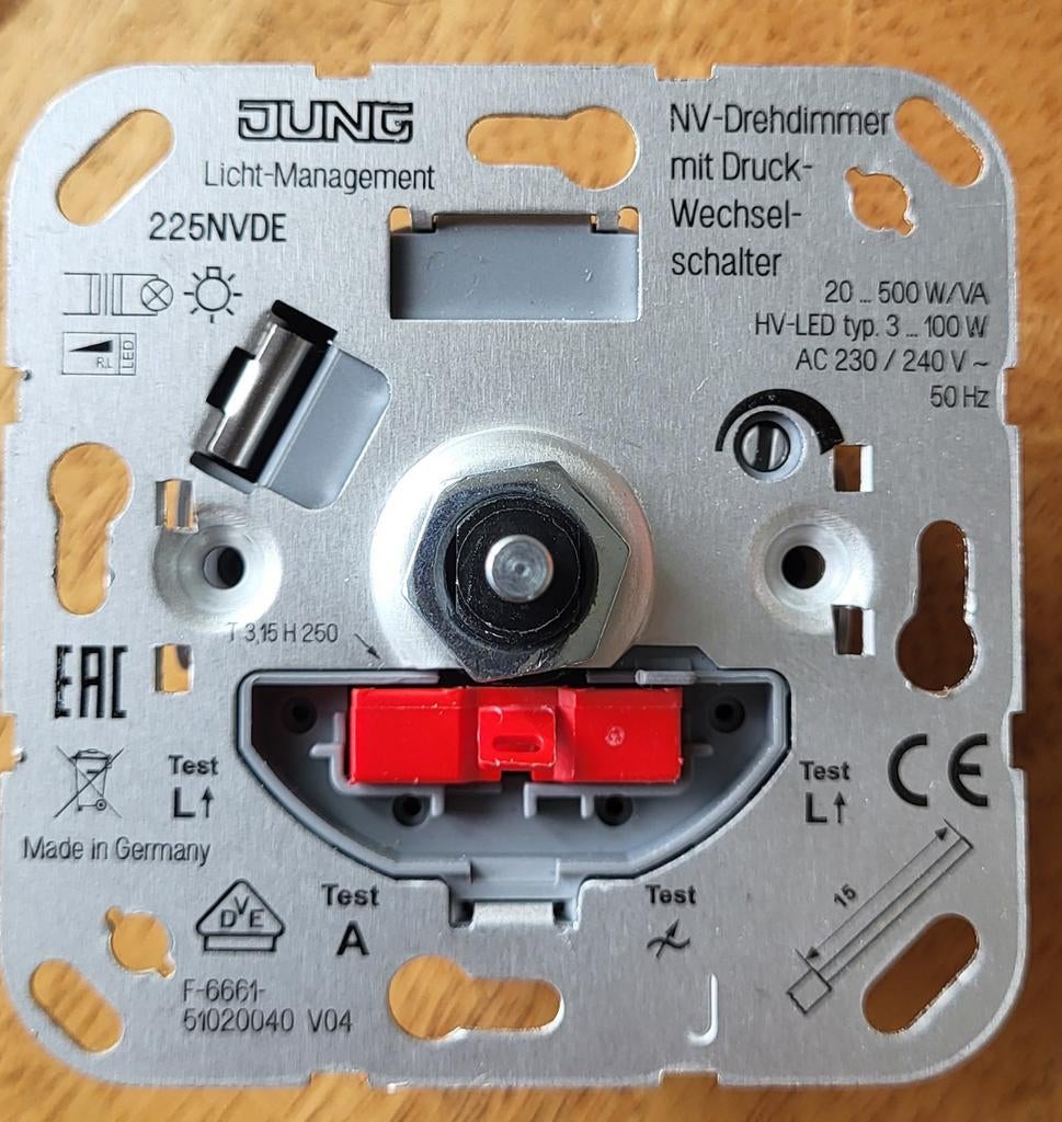 JUNG 225NVDE NV-Draaidimmer met Druk-Wisselschakelaar., Ophalen of Verzenden, Zo goed als nieuw, Schakelaar