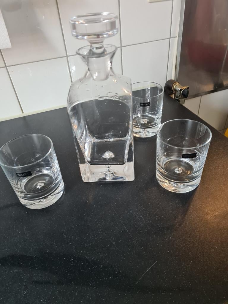 Kristal karaf met 3 glazen whisky', Ophalen of Verzenden