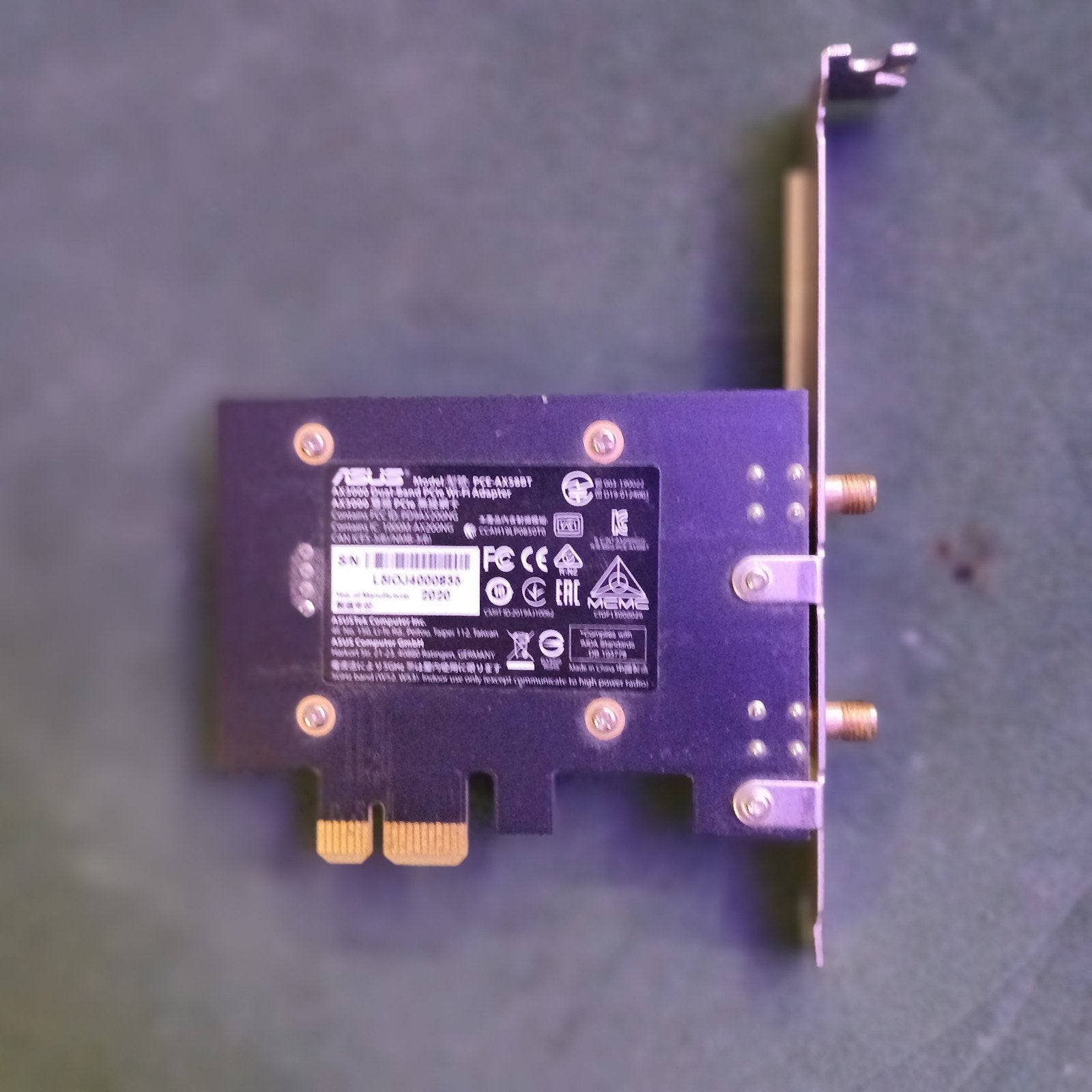 ASUS PCE-AX58BT Wi-Fi 6 (AX3000)+ Bluetooth 5.0 PCIe Adapter, Computers en Software, Ophalen of Verzenden, Gebruikt, Intern, ASUS