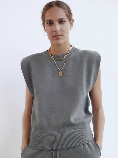 Grijze top tops shirt Zara S M schoudervulling tricot, Nieuw, Ophalen of Verzenden, Grijs, Maat 36 (S)