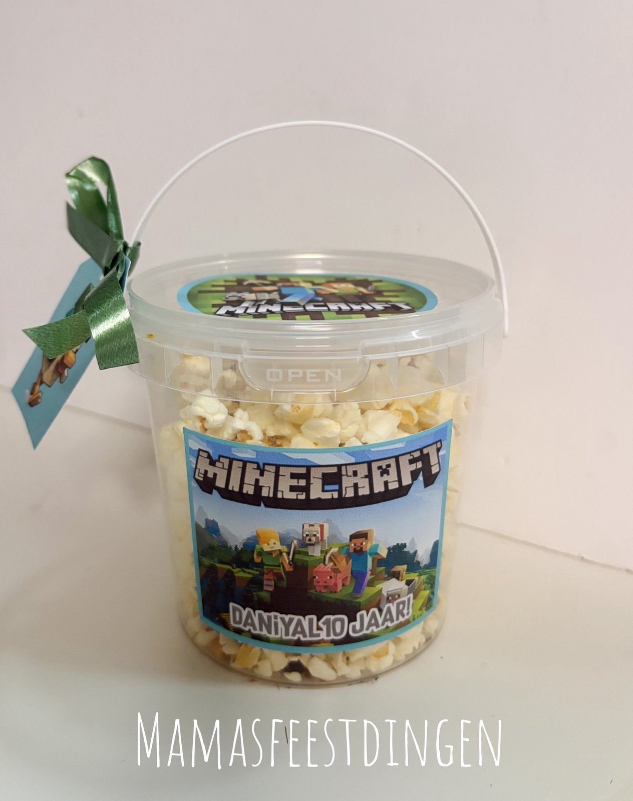 Traktatie popcorn bucket gepersonsliseerd MINECRAFT, Ophalen of Verzenden, Nieuw, Feestartikel, Verjaardag