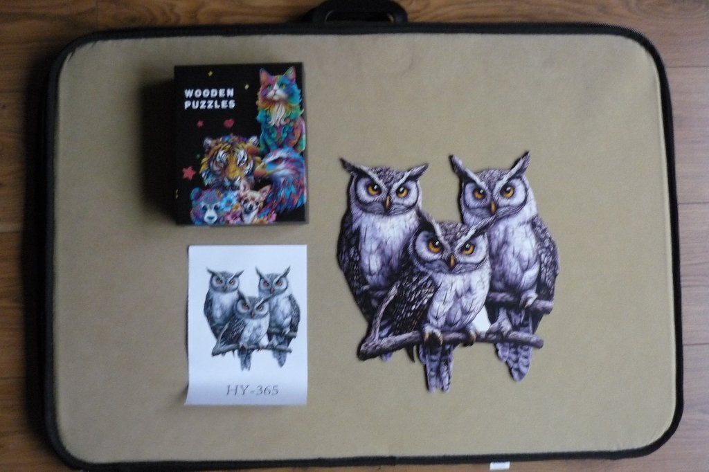 Houten puzzel (L) '' 3 UILEN '' + Poster 115 stukjes, Ophalen, Minder dan 500 stukjes, Zo goed als nieuw, Legpuzzel