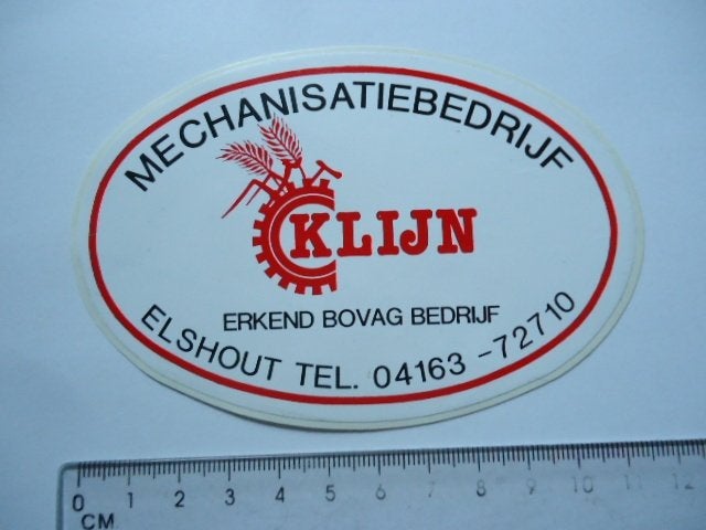 sticker oud Elshout KLIJN bovag machine landbouw heusden, Ophalen of Verzenden, Zo goed als nieuw, Bedrijf of Vereniging