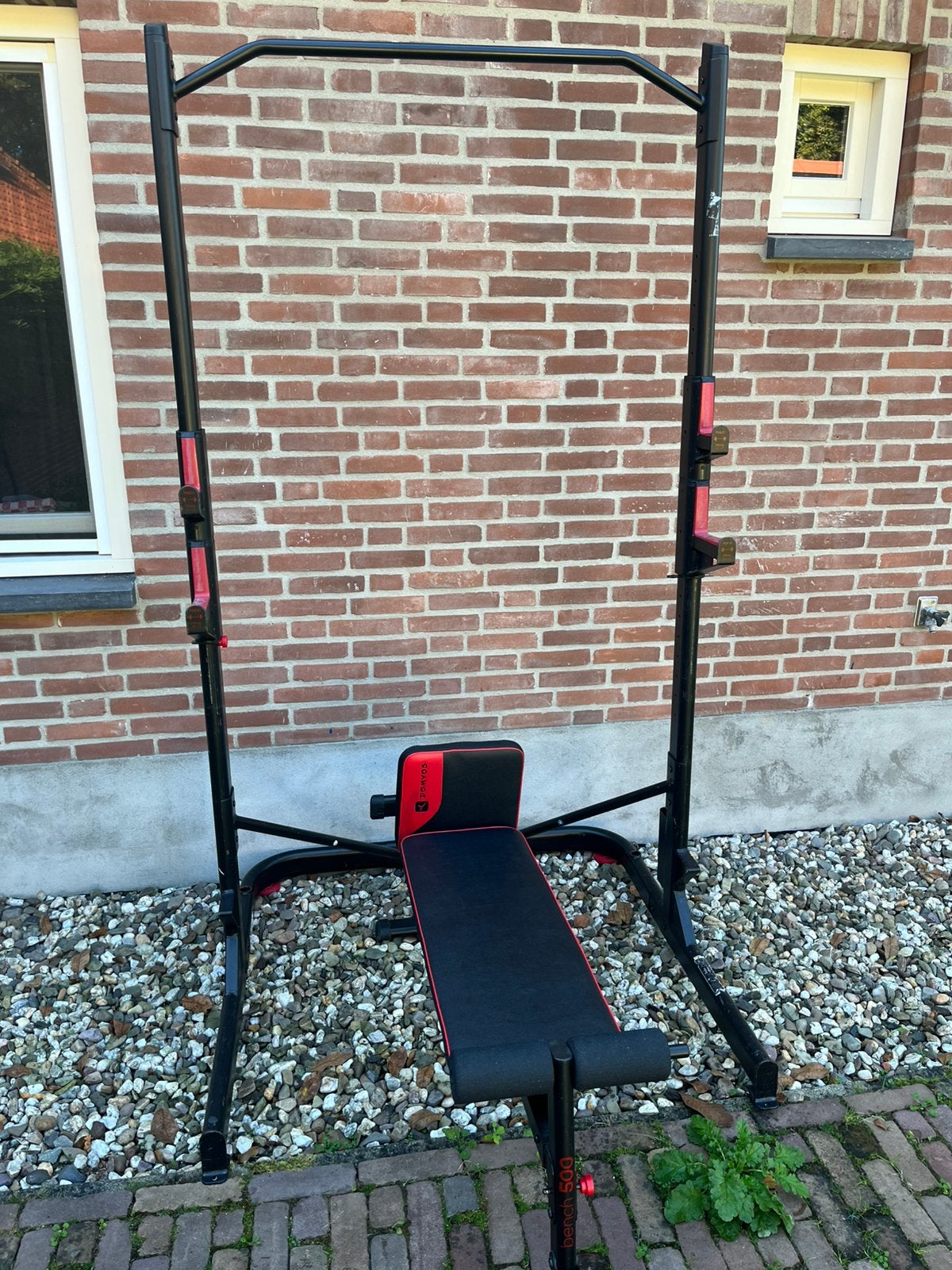 Squat rack / Fitness rack met bankje en barbell en gewichten, Ophalen, Gebruikt, Armen, Krachtstation