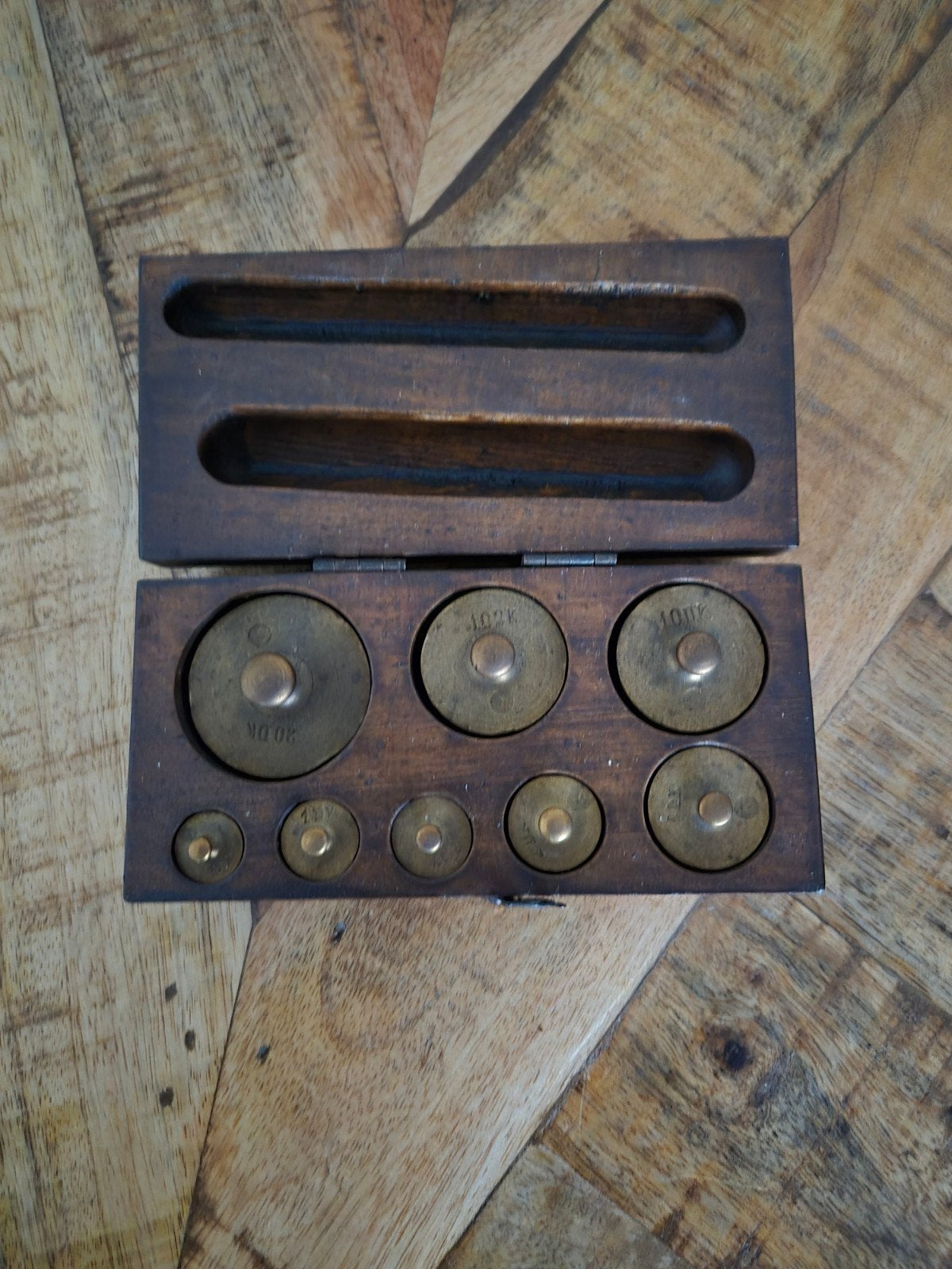Antieke gewichtenset in houten kistje, Antiek en Kunst, Ophalen of Verzenden