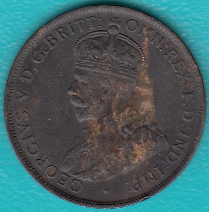 Australië Penny 1924 George V, KM# 23 in munthouder, Ophalen of Verzenden, Losse munt