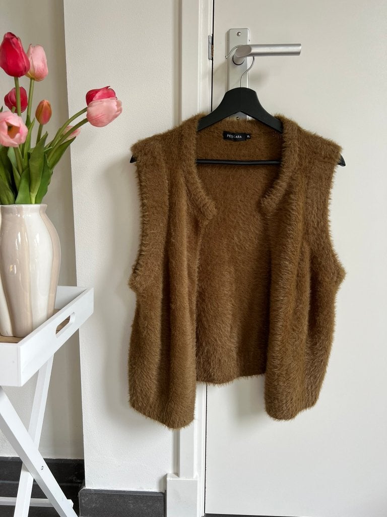 Pescara bruine fluffy gilet maat XL, Kleding | Dames, Bruin, Maat 46/48 (XL) of groter, Pescara, Nieuw