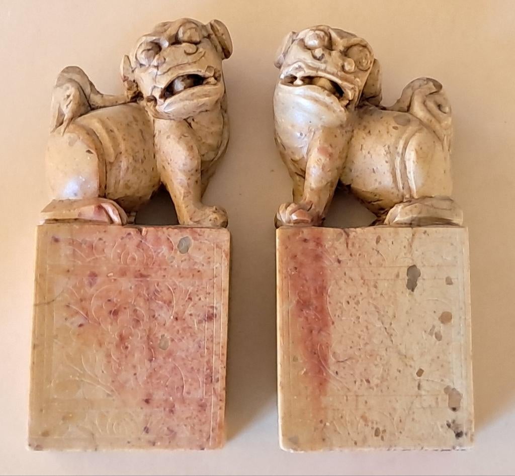 Antieke Chinese Stempels - Handgesneden Foo Dogs, Ophalen