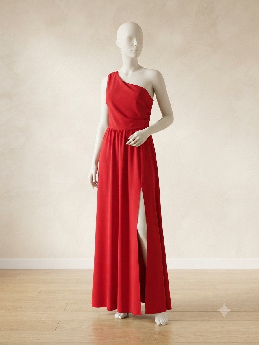 Elegante rode avondjurk met split - Zo goed als nieuw, Maat 38/40 (M), Ophalen of Verzenden, Zo goed als nieuw, Rood