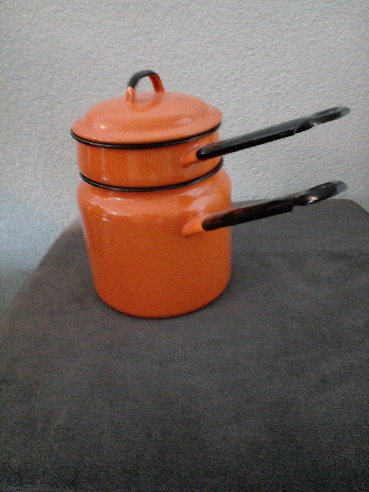 Vintage oranje emaille pannen set, Ophalen of Verzenden