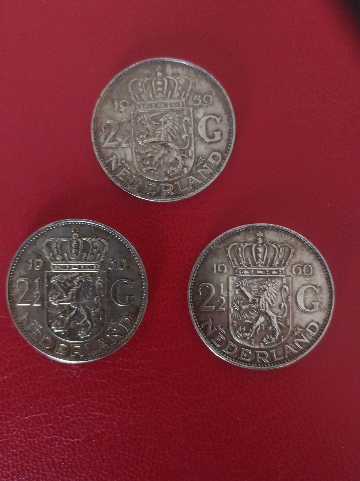 3 Rijksdaalders uit 1959 en 1960( 2x) ., Postzegels en Munten, Ophalen of Verzenden, Koningin Juliana, 2½ gulden