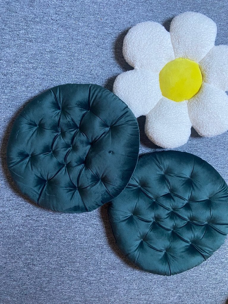 Drie ronde kussens, Huis en Inrichting, Woonaccessoires | Kussens, Gebruikt, Rond, Ophalen of Verzenden, Groen