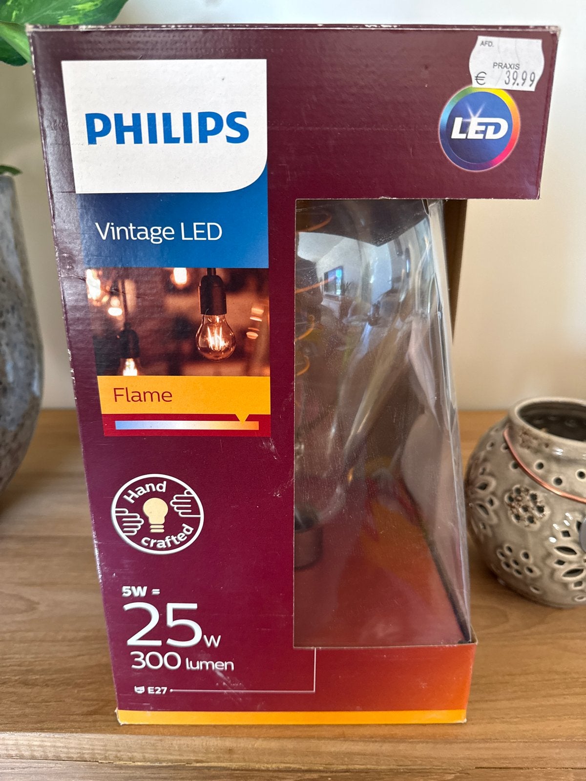 Nieuwe Philips Vintage LED Flame E27 5W (25W equivalent), Led-lamp, Nieuw, E27 (groot), Warm wit
