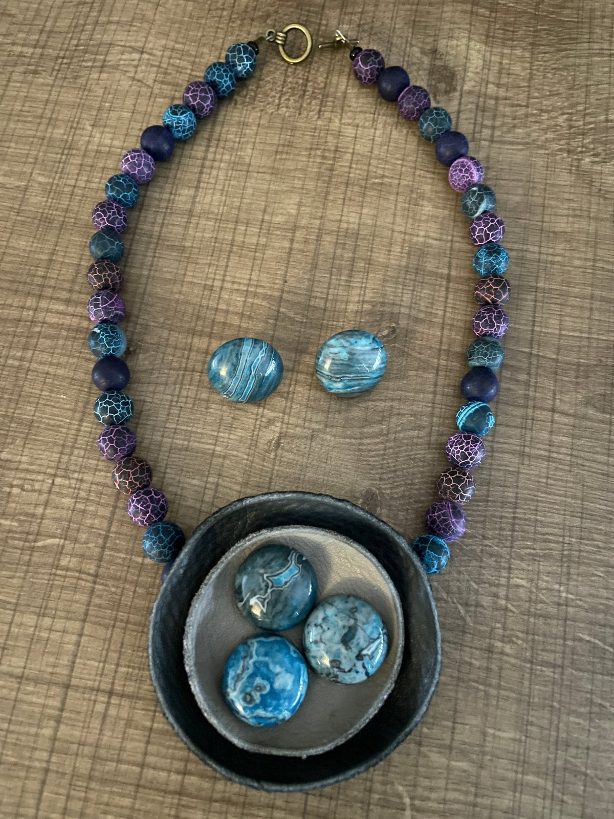 Kant Agaat ketting met oorbellen, Sieraden, Tassen en Uiterlijk, Kettingen, Blauw, Nieuw, Ophalen of Verzenden, Steen of Mineraal