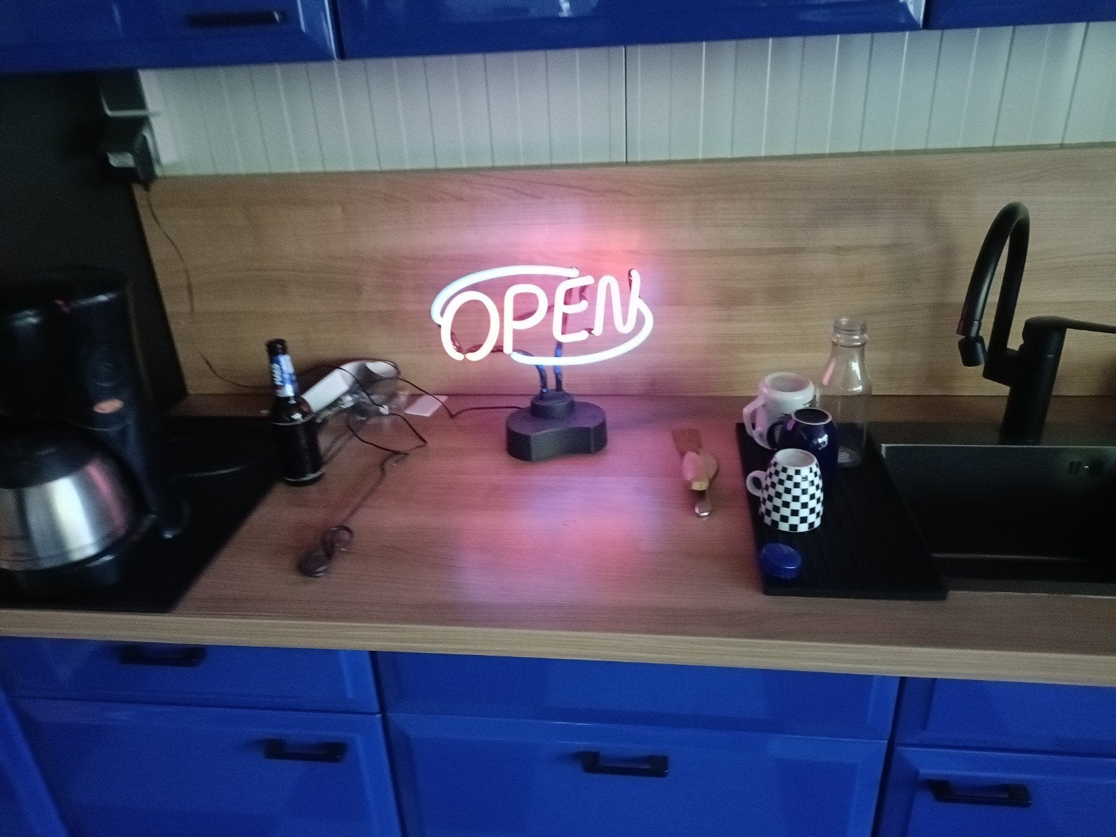 Echt Neon OPEN Lichtreclame - 33x26cm, Ophalen, Gebruikt, Meerkleurig, Glas