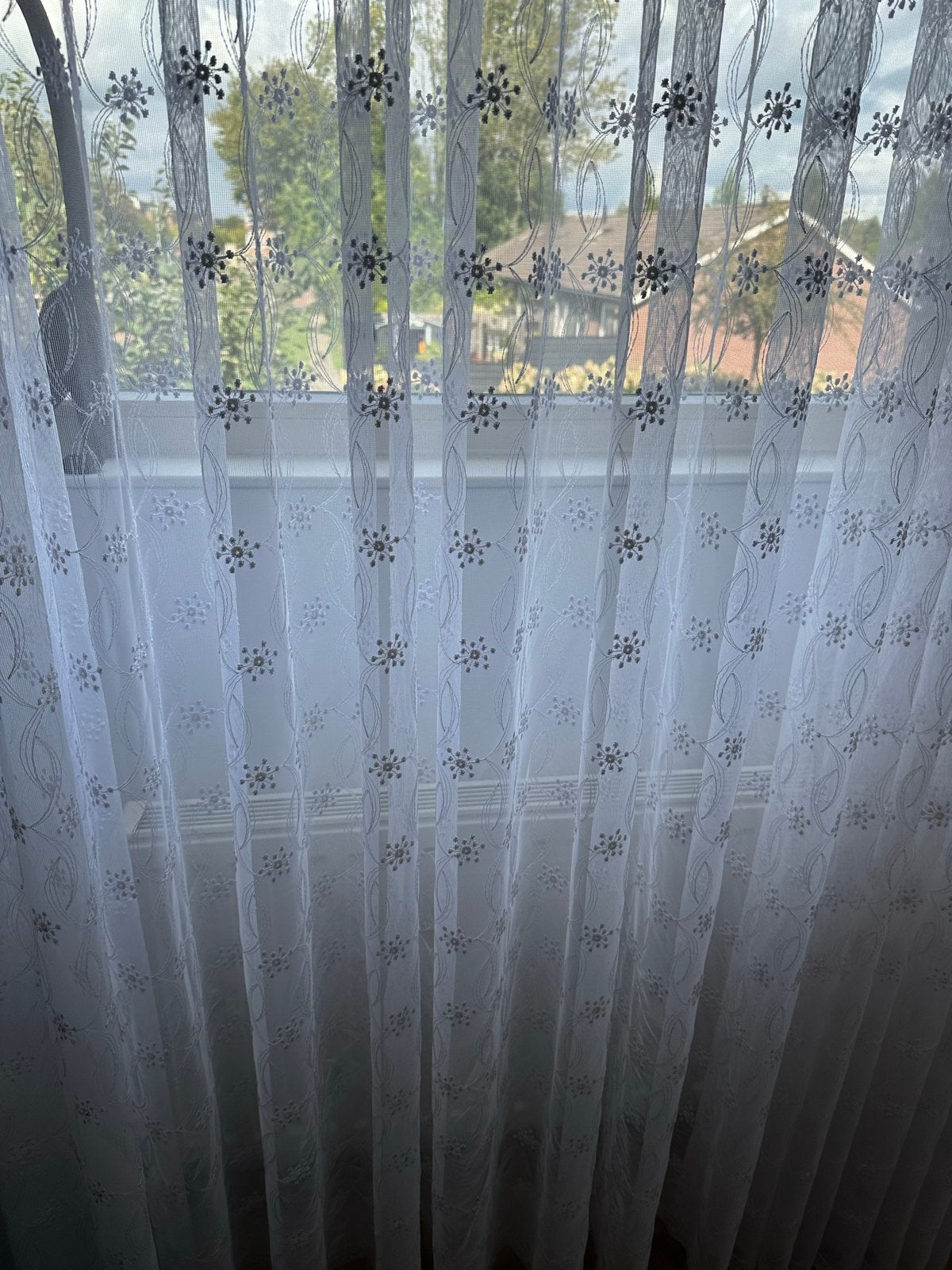 Witte vitrage met bloemmotief, Vitrage, Gebruikt, Wit, Ophalen of Verzenden