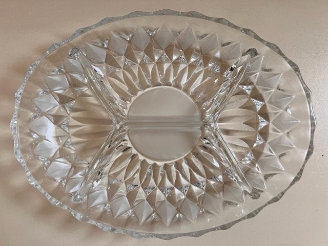 Ovaal Schaal met 4 vakken van glas, Schaal, Ophalen of Verzenden, Overige vormen, Glas
