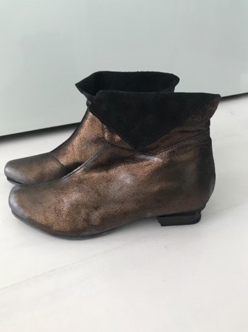 Nieuwe Bronskleurige Handgemaakte Leren Enkellaarsjes, Kleding | Dames, Overige kleuren, Lage of Enkellaarzen, Nieuw, Ophalen of Verzenden