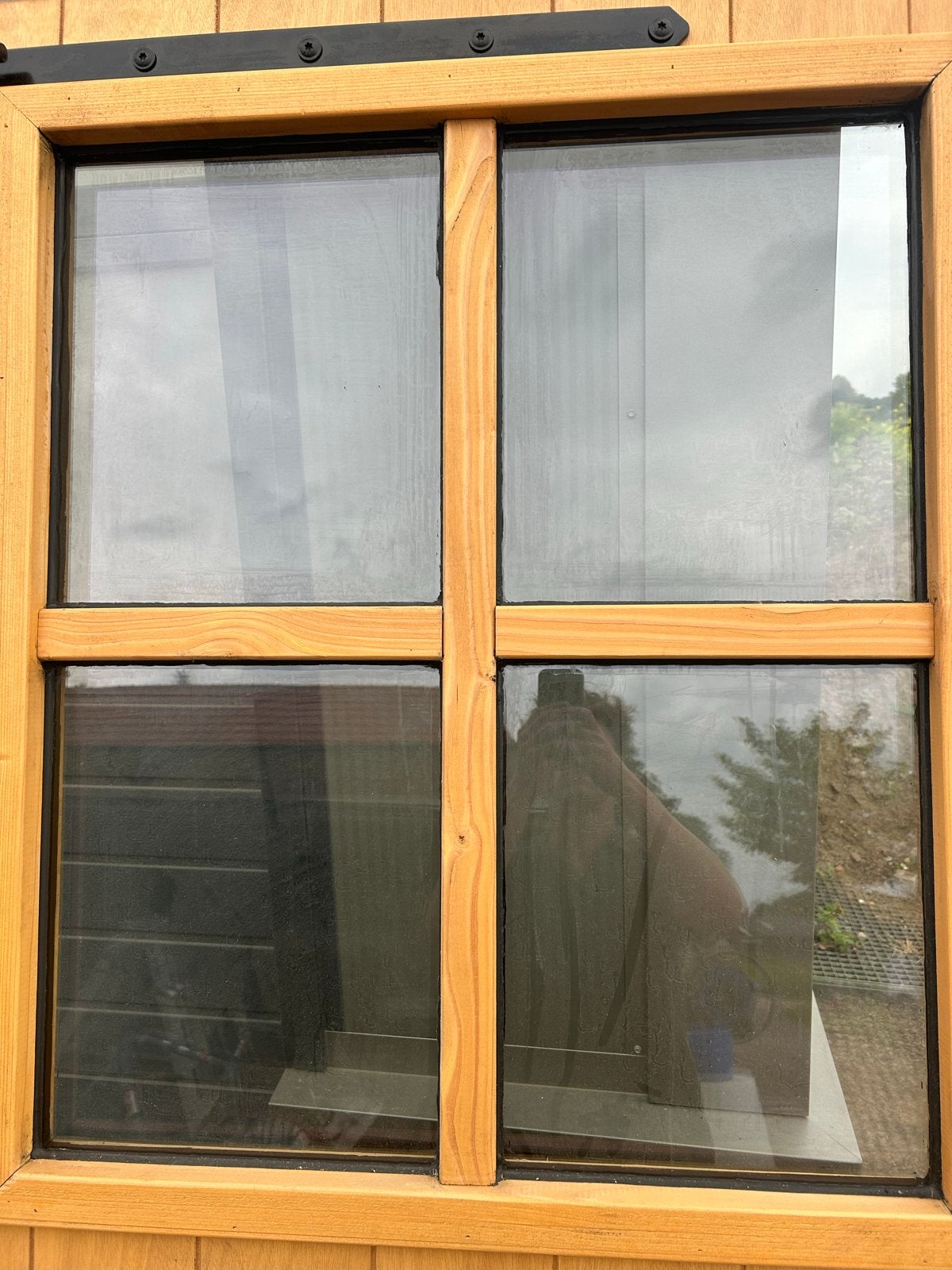 Houten douglas tuin/ buitendeur met glas, Ophalen, Gebruikt, 80 tot 100 cm, Buitendeur