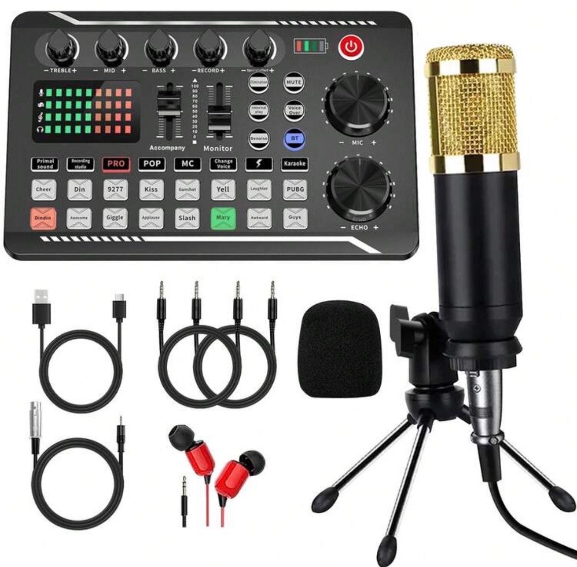 Professionele Microfoon Set met Geluidskaart voor Streaming/, Muziek en Instrumenten, Ophalen, Nieuw, Studiomicrofoon