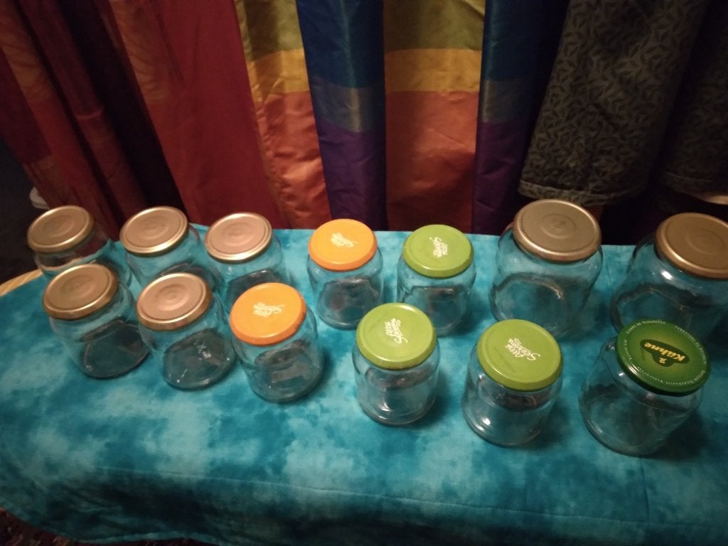 Lege glazen potten met schroef deksel. Voor jam? ....bewaren, Ophalen, Zo goed als nieuw, Glas, Pot, Bus of Blik