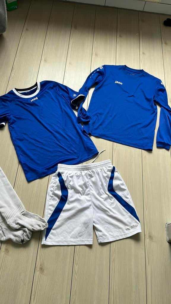 152 158 sport set voetbal blauw zwart korte broek lange broe, Ophalen of Verzenden, Zo goed als nieuw, Meisje, Broek