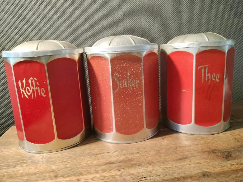 Antieke aluminium voorraadbussen koffie suiker thee., Antiek en Kunst, Antiek | Keukenbenodigdheden, Ophalen of Verzenden
