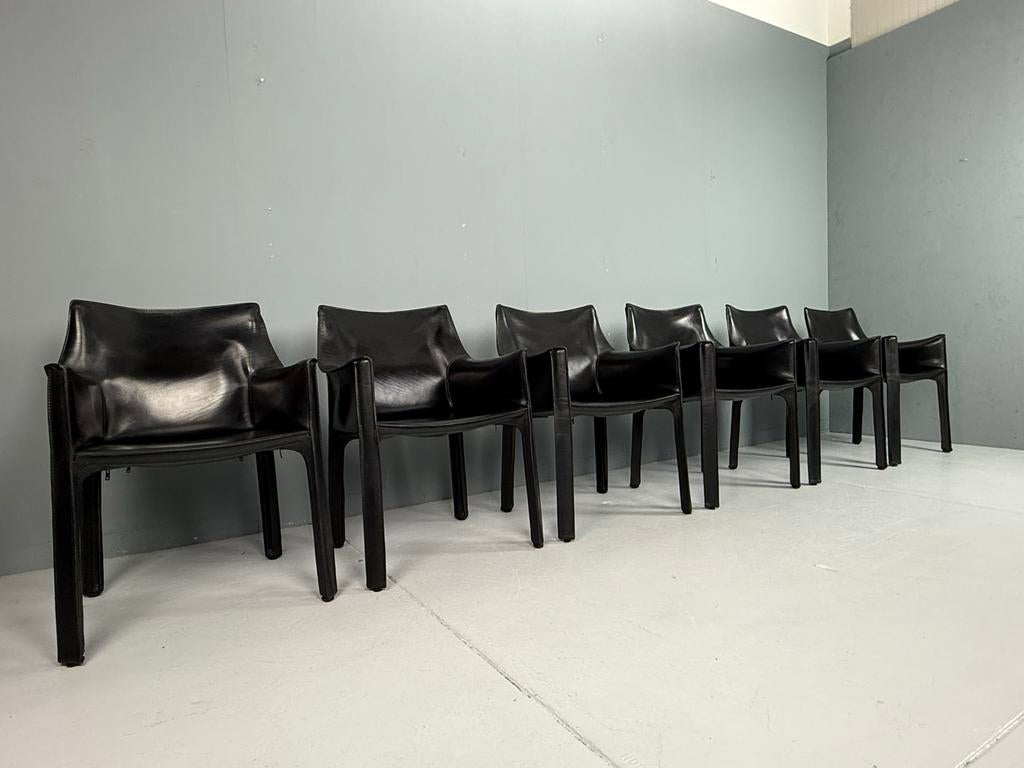 Set van 6 Cab 413 stoelen van Mario Bellini voor Cassina, Ophalen, Gebruikt, Zwart, Leer