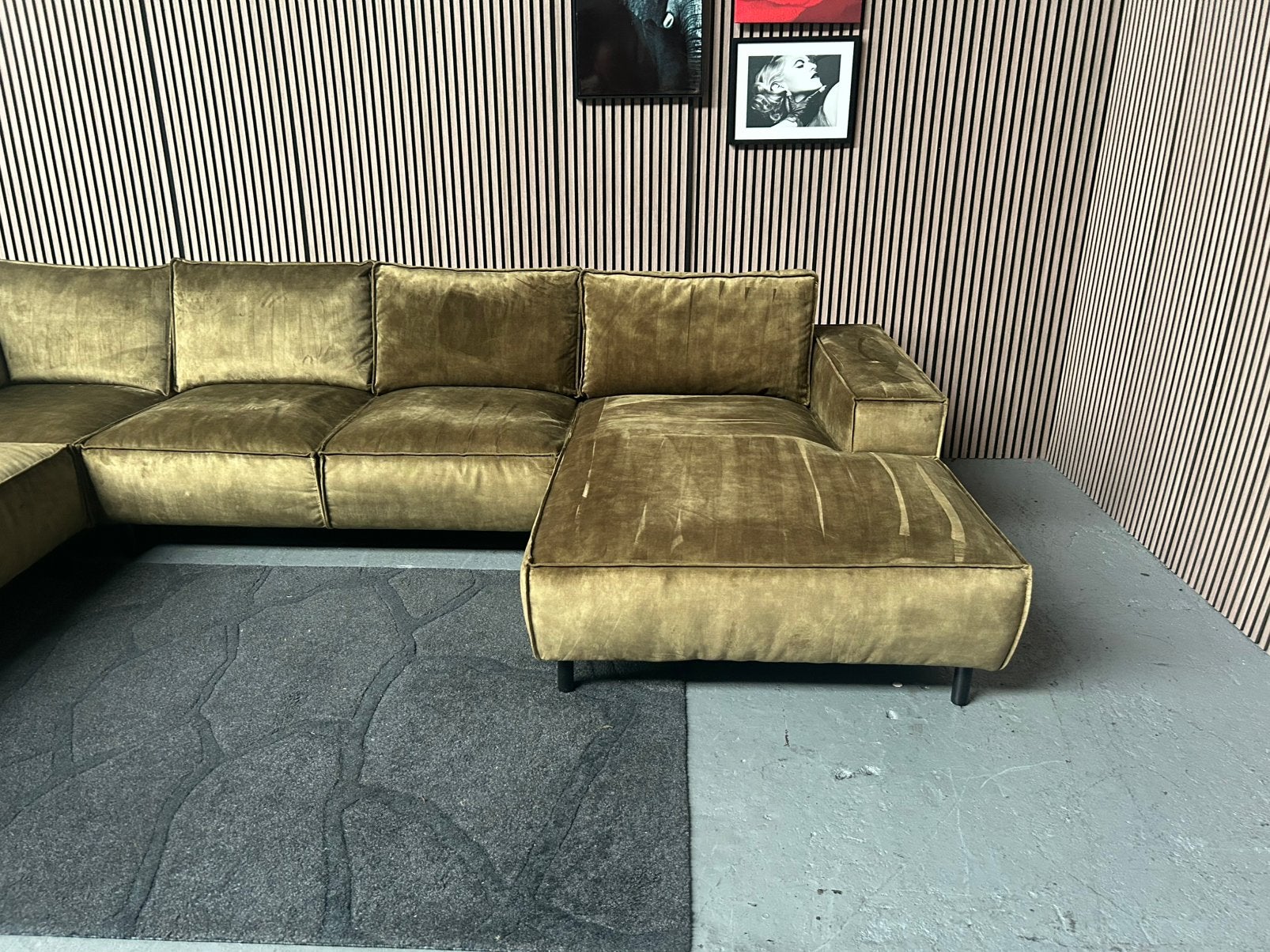 GRATIS LEVERING U-Bank Velvet Mosgroen 395X300 GEREINIGD, U bank velvet groen, Hoekbank, 300 cm of meer, Ophalen of Verzenden
