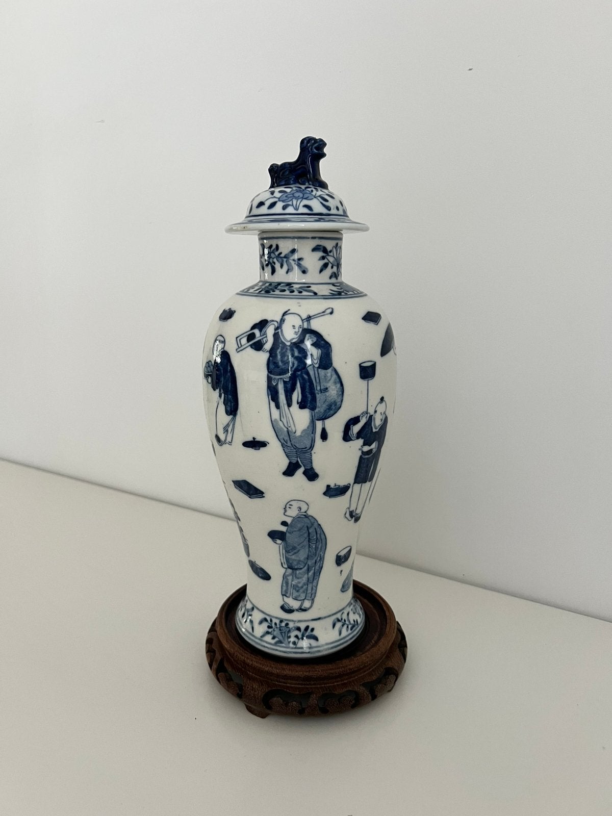 Antieke Chinese Blauw-Witte Dekselvaas - Late Qing Dynastie, Ophalen