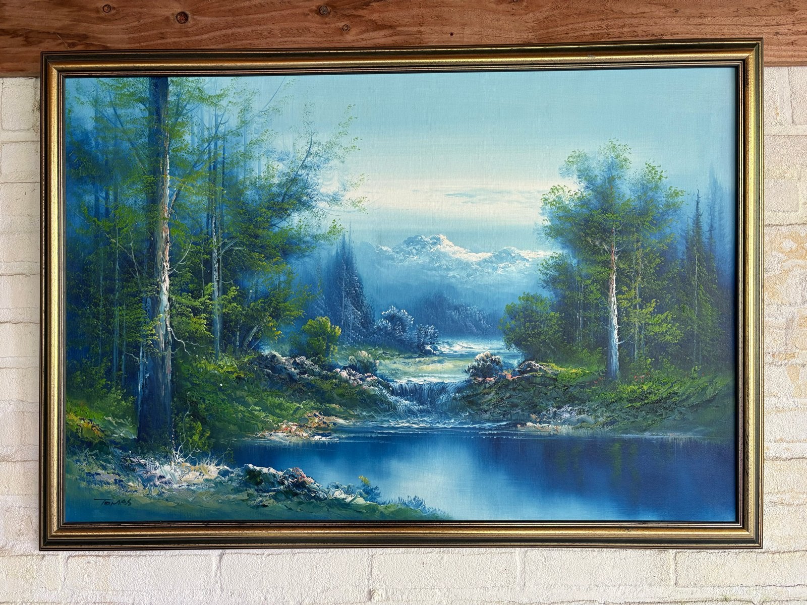 Schilderij 'Tomas' - Boslandschap met water en bergen, Ophalen, Doek, Realistisch, Gesigneerd