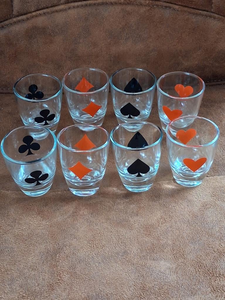 Vintage ARC Poker Shotglaasjes - Set van 8 - Mid Century Bar, Verzamelen, Ophalen of Verzenden, Zo goed als nieuw, Overige typen