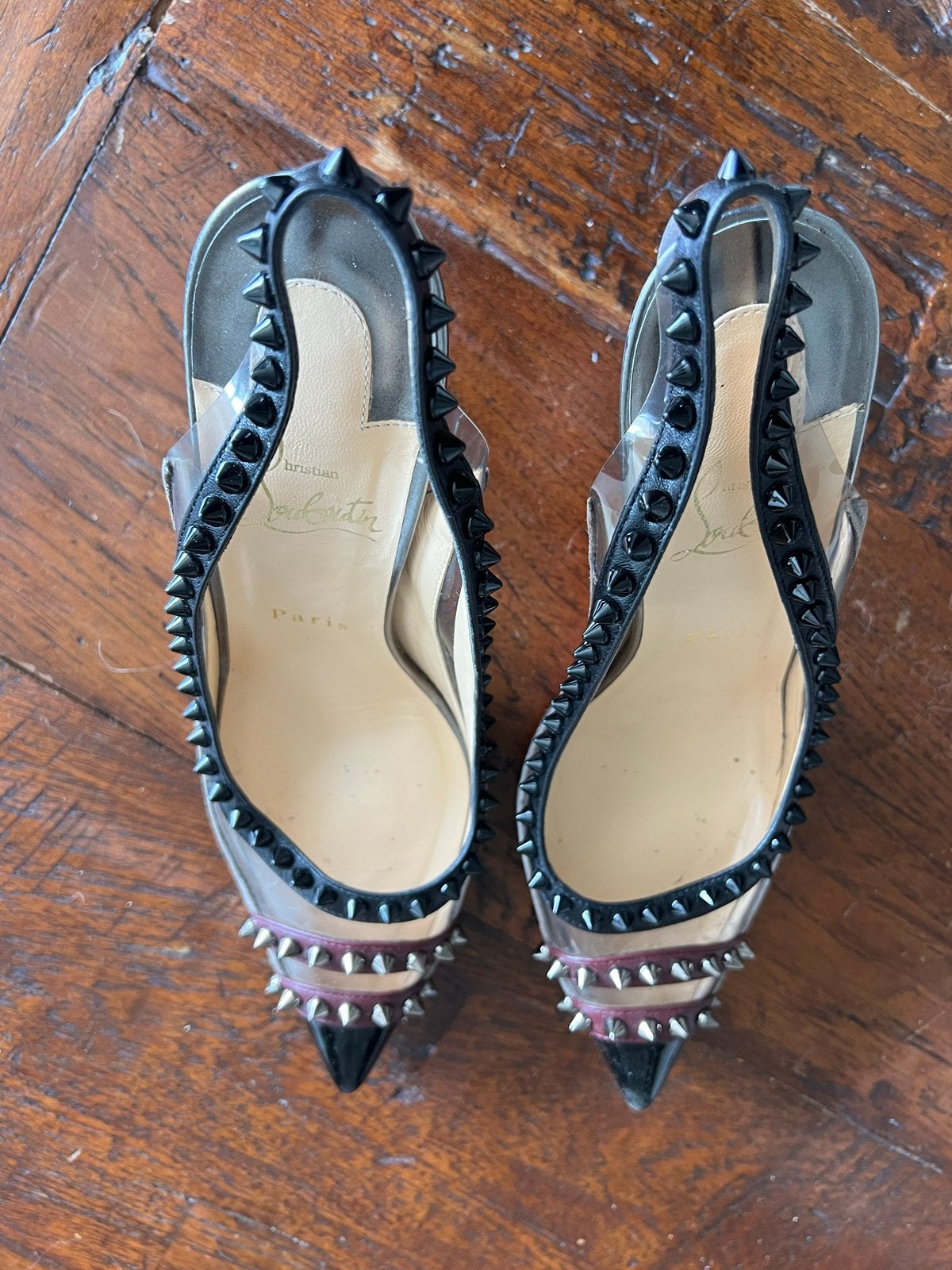 Christian Louboutin Spikes Slingback Pumps Maat 37.5, Ophalen of Verzenden, Gedragen, Zwart, Pumps