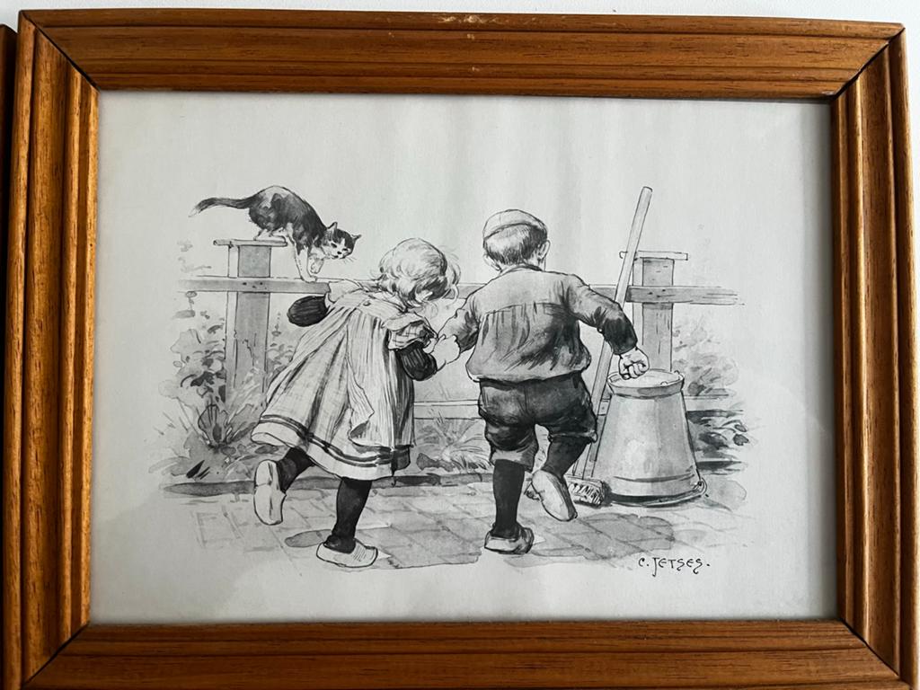 Set 2 ingelijste prenten - cornelis jetses Wintertaferelen, Ophalen of Verzenden
