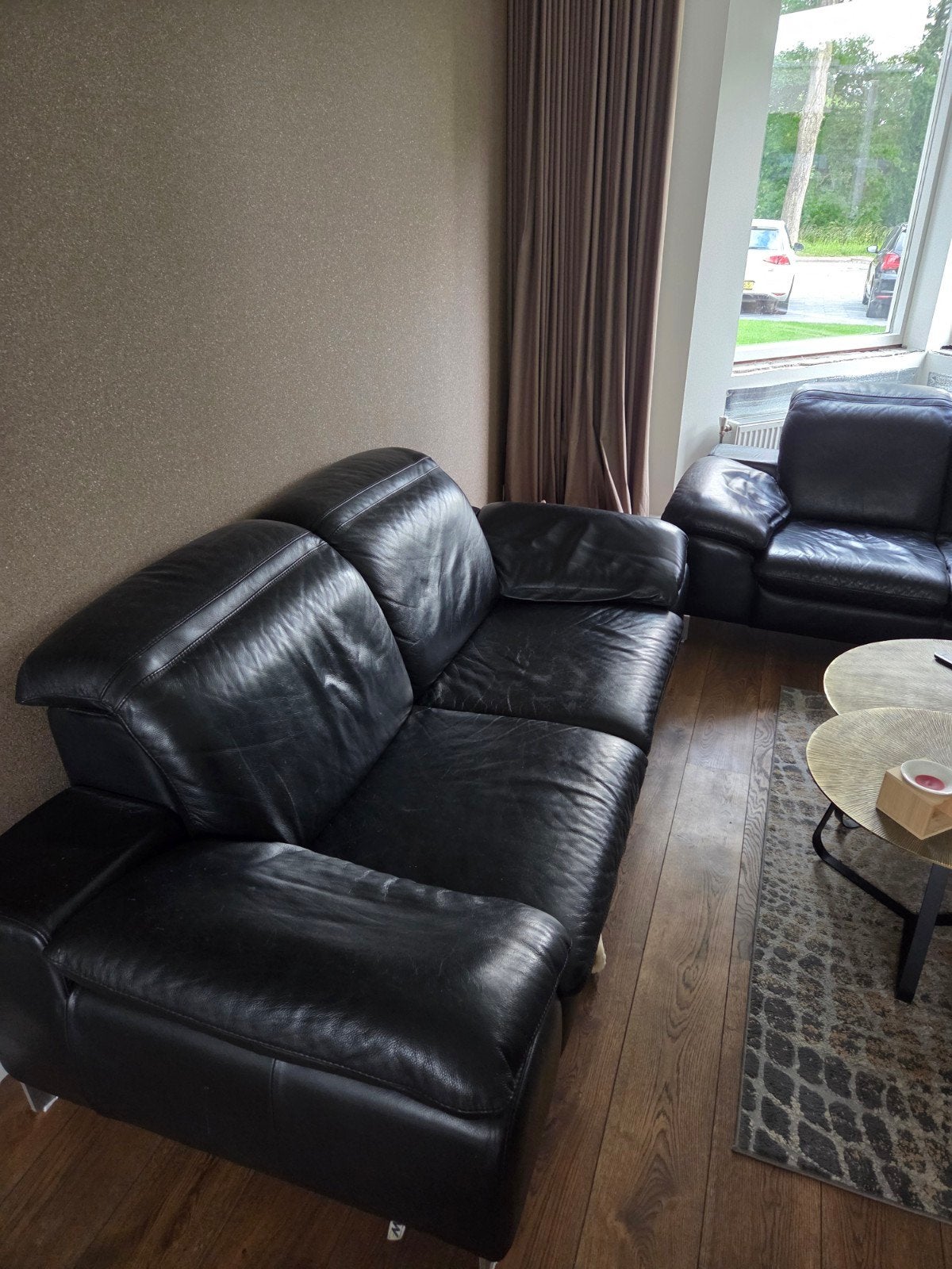 2 leren lederen banken montel, Huis en Inrichting, Banken | Bankstellen, Ophalen, Gebruikt, Vierpersoons of meer, Leer