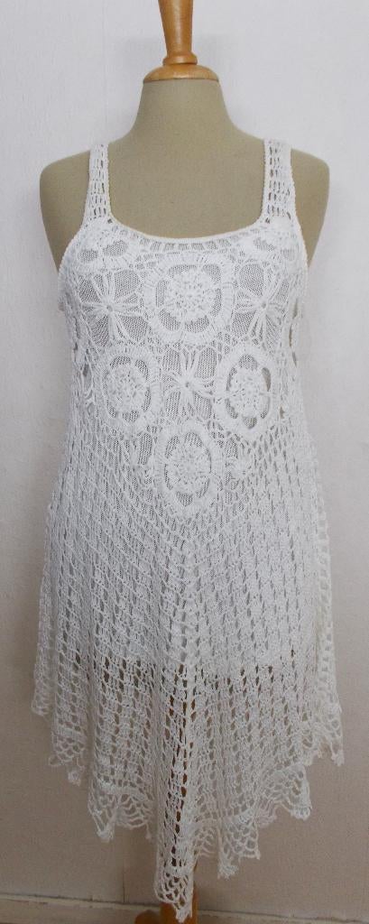 Ibiza/boho crochet/gehaakt wit jurkje! S/M, Maat 38/40 (M), Verzenden, Wit, Zo goed als nieuw