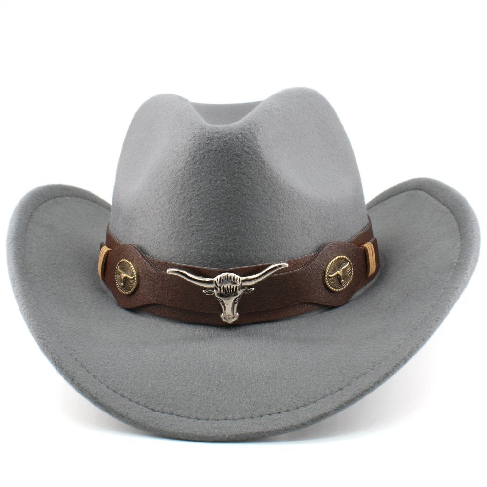 Grijze cowboy hoed met stierenkop / heren dames, Verzenden, Nieuw, Hoed